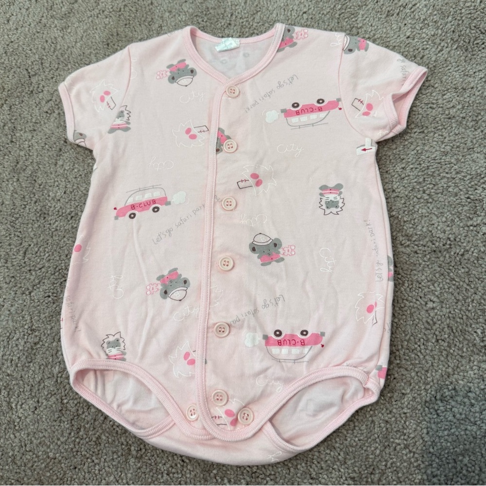 Vintage Fusen Usagi Baby Printed One Piece pink safari 12 months